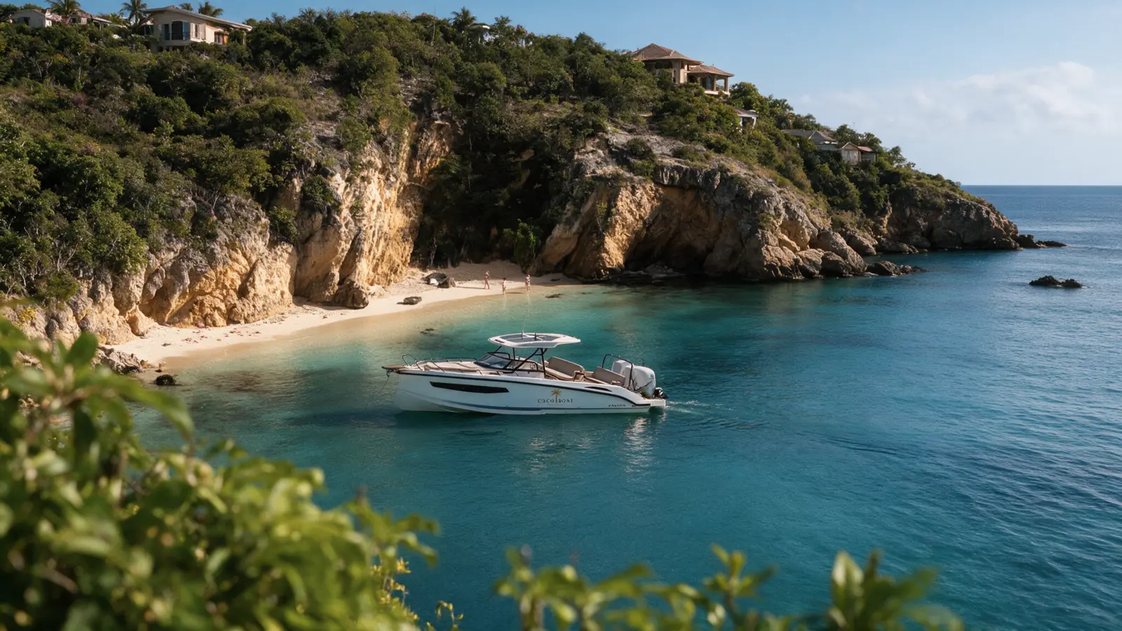 Powerboat in a sheltered bay